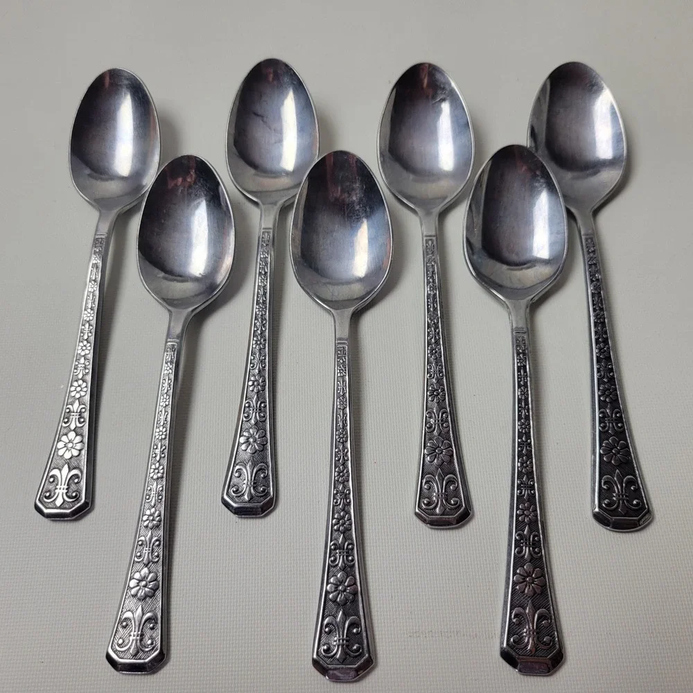 Interpur Florenz Stainless Steel Teaspoons Set of 7 Floral Fleur-de-lis Korea